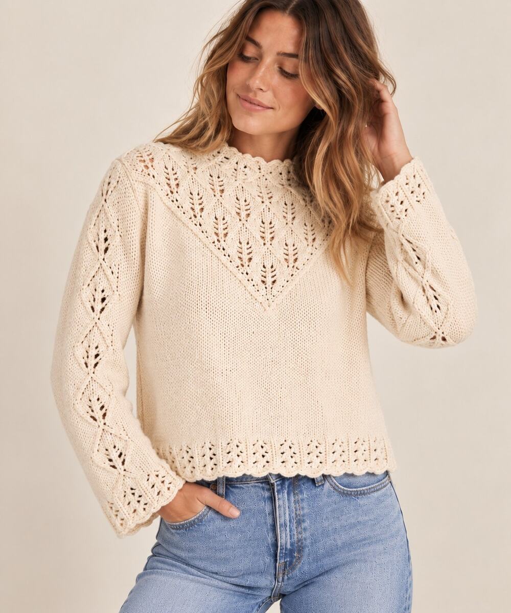 Orvis Beige Silk Cotton Cable Knit Crew Neck Raglan Long Sleeve Pullover M